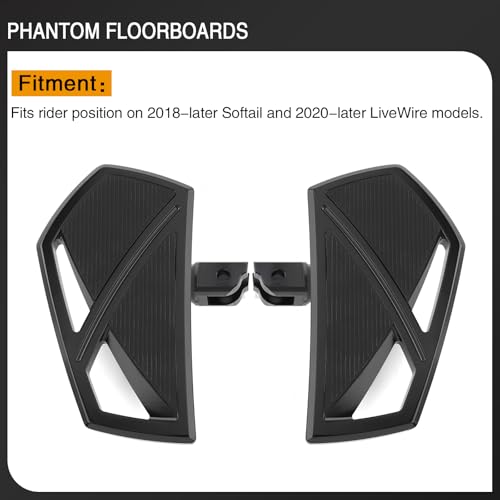 Image of Motorcycle Floorboards Phantom Front Foot Pegs Footrest for Harley Softail 2018-2024 Fat Boy Street Bob Low Rider Sport Glide Slim Fatbob Breakout 114 (Black)