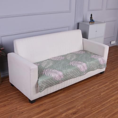 HOKIPO Polyester Printed Quilted Sofa Cover Mats For 1/2/3 Seater Sofa And L Shape. Make Your Own Sofa Cover Set,Mat Length 90(D)X 90(L)Cm,Tropical Leaves Pastel Green(In-790-D1)