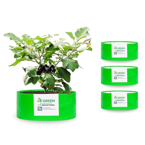 Image of HDPE Grow Bags for Plants 24X9 Inch (Pack of 4) | 260 GSM Heavy Duty UV-Protected Round Green Colour Plant Bags for Terrace and Vegetable Gardening | Strong & Reusable|