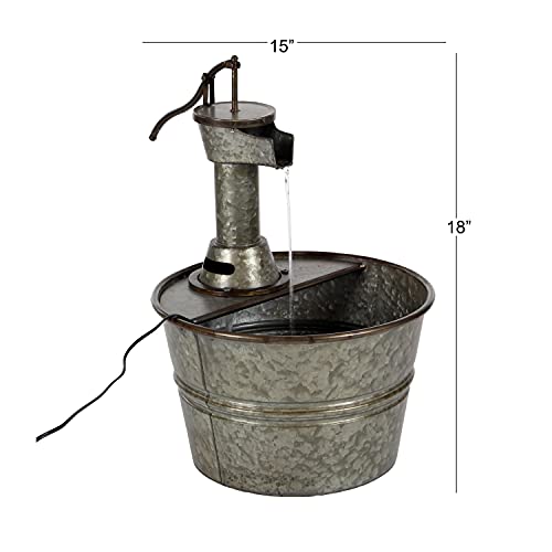 Deco 79 Metal Fountain With Pump Style Faucet, 15" X 17" X 18", Gray #TOP2