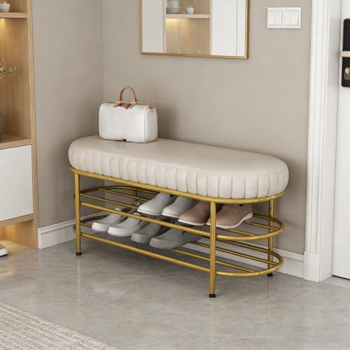 Banc à chaussures blanc 100 cm avec coussin gris et étagère de rangement - 4