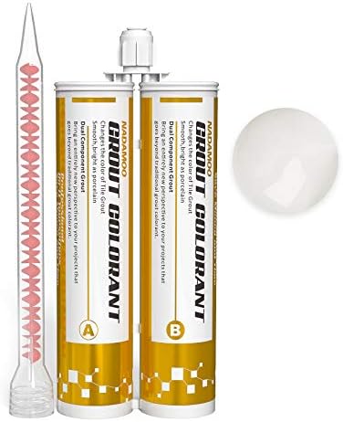 NADAMOO Epoxy Grout Bright Porcelain White, Dual Tubes Waterproof Tile Grout 19oz 400ml, Restore Tile Grout Line for Shower Bathroom Wet Room Kitchen, Caulk Gun NOT Included