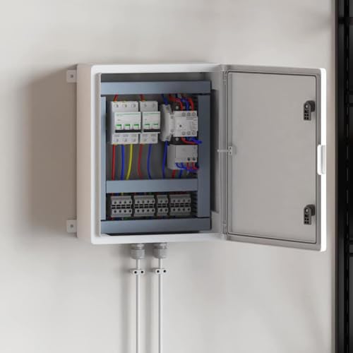 Gabinete de control gris de plástico ABS con dimensiones de 47 x 24 x 50 cm