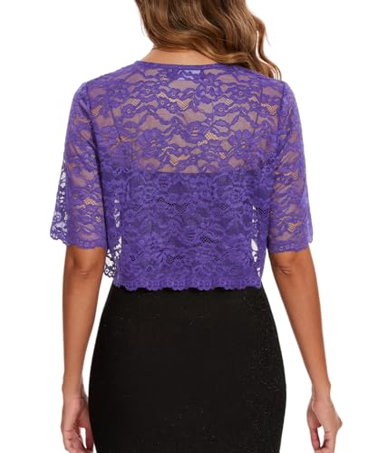 Image of MINTLIMIT Womens Floral Lace Bolero Half Sleeve Shrug Open Front Elegant Cropped Cardigan Shrugs for Evening Party Dresses