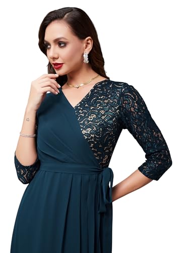 Image of Miss Chase Women's V-Neck Full Sleeve Self Design Lace-Overlaid Georgette Maxi Dress