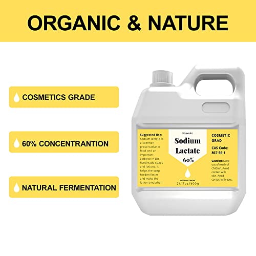 21.17 Ounce Sodium Lactate For Soap Making & Lotions, Premium Sodium Lactate Liquid, 60% Concentration, Cosmetic Grade, Moisturize Anti-Aging, Makes Soap Harder And Unmold Faster #TOP1