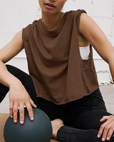 Image of HUGOOME Women Workout Tank Tops Oversized Crop Sleeveless Tee Loose Fit Boxy Basic Yoga Active Summer T Shirts Gym 2026