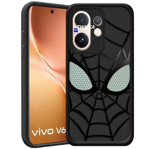 Image of Stylish Spider Back Case Cover Compatible for Vivo V60 5G / V60e 5G / Vivo T4 Pro 5G | Spidey Face Mask Case | Soft Silicone | Camera & Full Body Protection | Shock Proof | (Black)