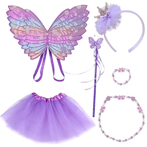 DKDDSSS Fantasia de fada para menina, asas de fada, asas de borboleta, princesa de varinha, diadema coroa tiara, colar de borboleta, asas de fadas para meninas, tutu, para o Halloween aniversário