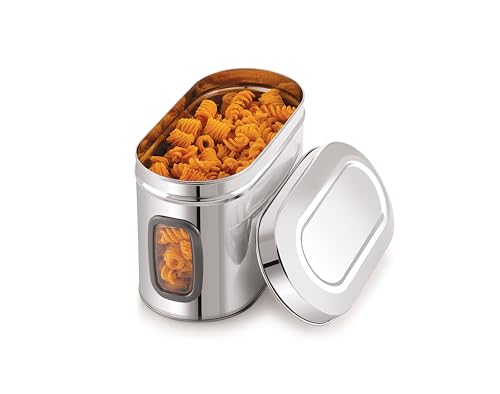 Image of Tosaa Stainless Steel Cover Window Clear Jars for Kitchen Storage Food Spices Canister with Airtight Lid Container Organizer, Tea Coffee & Sugar (1750 Ml)