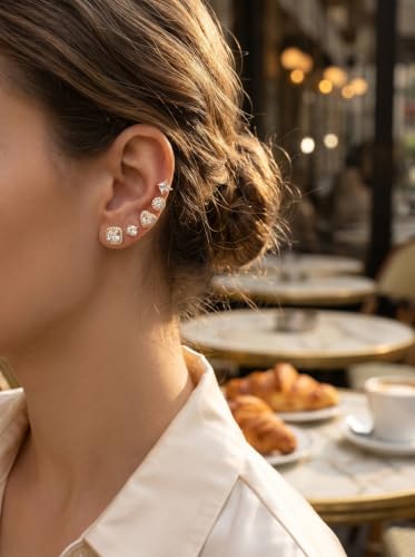 Image of 5 Pairs 14K Gold Plated Stud Earrings for Women, Hypoallergenic Earring Sets for Multiple Piercing, Premium Cubic Zirconia Studs Earrings for Women