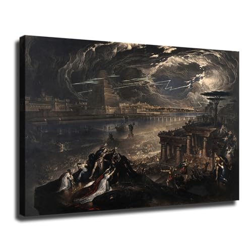 The Fall of Babylon by John Martin (1831) Canvas Poster Print -HD Wall Art Aesthetics for Living Room Bedroom Office Kitchen bar Home Decoration (16x24inch-Unframed)