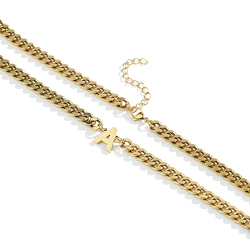 Initial A-Z Cuban Link Chain Necklace for Men Women Stainless Steel Letter Pendant Chain 6.5mm Width 18+2 Inches Jewelry Gift for Men2