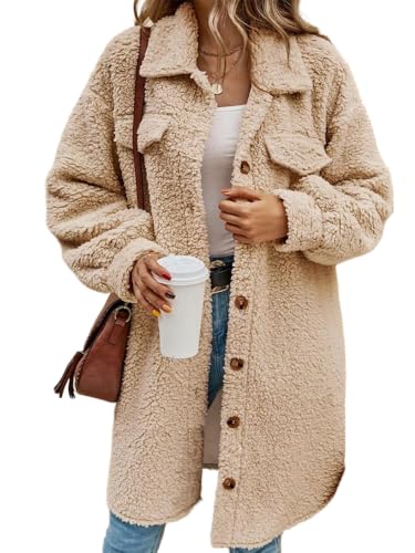 Lawawa Damen Teddy Mantel Langarm Dicke Lange Warmer