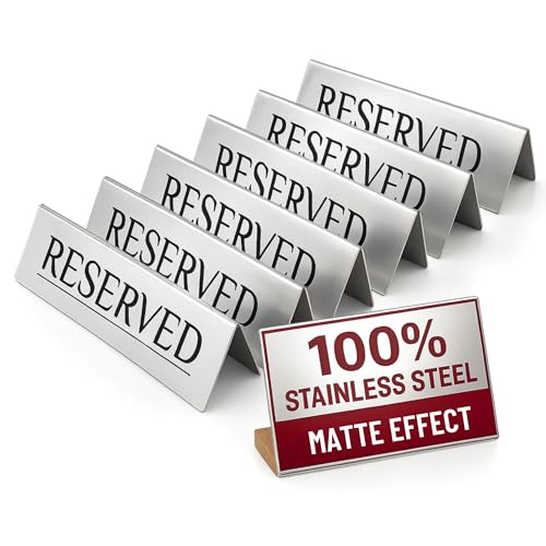 6 Reserved Table Signs – Silver Stainless Steel | Elegant, Durable & Reusable Reserved Signs for Wedding Receptions & Restaurants | Wedding Accessories & Restaurant Supplies by Adaptic Group®