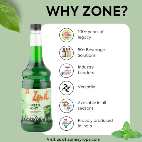 Image of Zone Flavoured Syrups 1000ml - Premium Cafe-Style Syrups for Mocktails, Cocktails, Milkshakes, Coffees, Iced Teas, Sodas & Desserts | Perfect for Home Use, Small Cafes, Bars & Gifting (Green Mint)