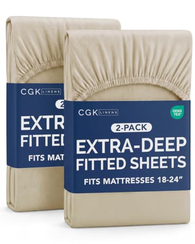 Image of CGK Linens 2 Pack Extra Deep King Fitted Sheets - Cream