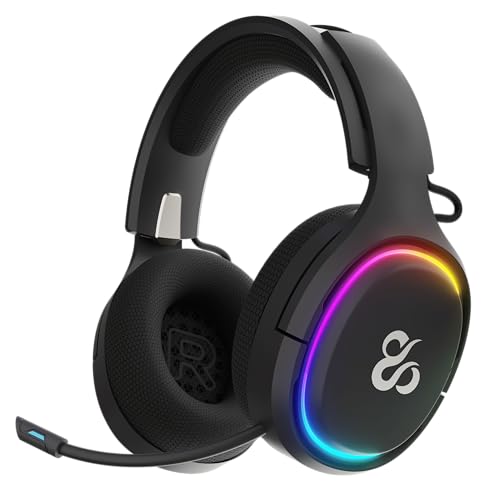 NEWSKILL Aton V2 Auriculares Gaming inalámbricos 2.4G, Bluetooth 5.0 y Cable Tipo C, micrófono retráctil, Sonido Envolvente, RGB, compatibles con PC, PS5, Switch y móvil - Negro
