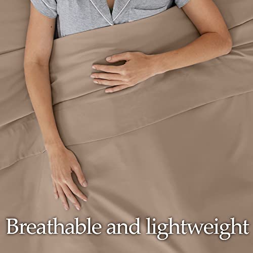 Lalaloom Velvet Throw Pillow Covers Set Of 2 And Bed Sheets 4 Piece Set, Throw Pillowcases Size 16X16 In Taupe, Bed Sheet Size Queen In Taupe, Breathable Microfiber, 2 Item Bundle #TOP7