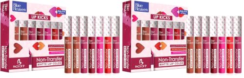 Image of Blue Heaven Lip Kicks Non Transfer Lip color Pack of 14, Liquid Matte Lipsticks for Women, Long lasting and Hydrating Lipsticks, 19.6ml