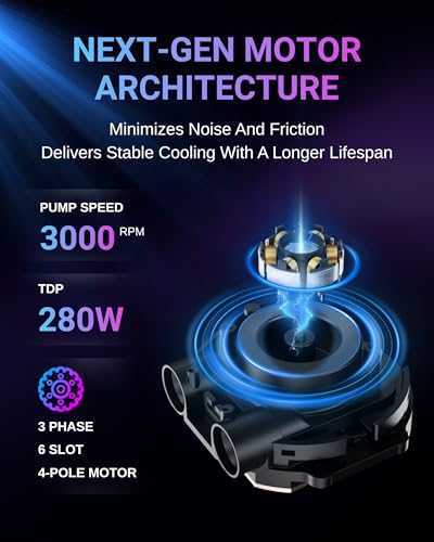 Image of Minorsonic CPU Cooler 240mm Aio, Liquid Cooler CPU Low-Noise AMD AM5 /AM4, Refrigeracion Liquida Water Cooling Systems, Intel LGA 1851 /1700 PC Water Cooler 2 x 120 mm PWM Fans Black