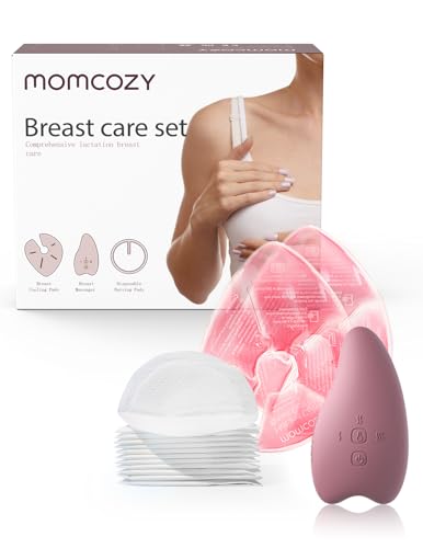 Image of Momcozy Breastfeeding Essentials Care Kit for Nursing Moms-Warming Lactation Massager 2-in-1, 2 Hot and Cold Breast Therapy Packs, 20 Nursing Pads, Postpartum Recovery Essentials Series, 23 Pieces