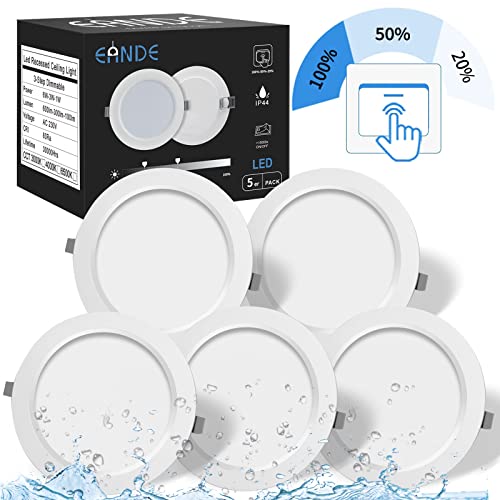 Eande Einbauspots Led 230v, IP44 3 Stufe Dimmbar 6500K Kaltweiß Led Einbaustrahler Flach 118mm, 5er Set Cover
