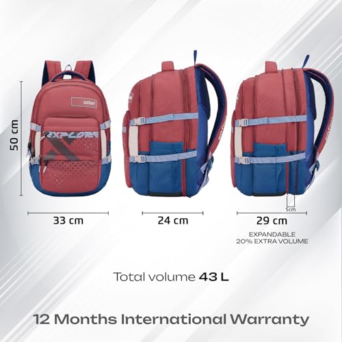 Image of Safari 43L Expandable Laptop Bag with Armor Base, Raincover, 3 Compartments, Compression Straps, Large Size Travel Bag, Ideal For 3-4 Days Staycations, Hiking, Office Bag