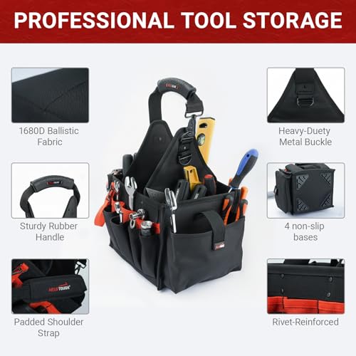 Image of MELOTOUGH Electrical and Maintenance Tool Carrier | Large 24 Pockets, Tool Pouch, Tote Bag With Waterproof Base, Open-Top Design, Dual Handles, Idea for Electrician Technicians