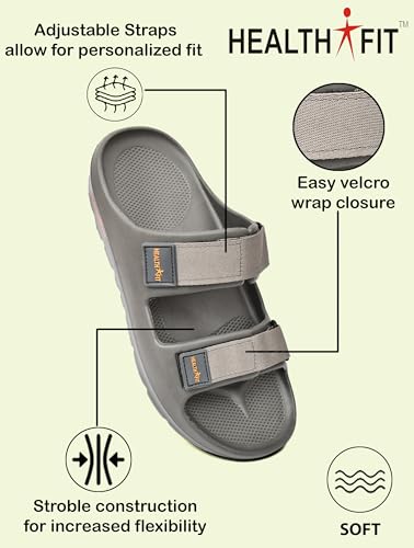 Image of HEALTH FIT Extra Soft Premium Classic Cushion Sliders /Slipper footbed with Double Adjustable Strap Comfortable Light Weight Anti-Skid Waterproof Stylish Flip Flops for Men's HF153