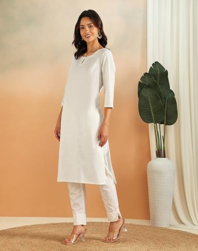 Image of Fabindia Women's Cotton Solid Long Kurta
