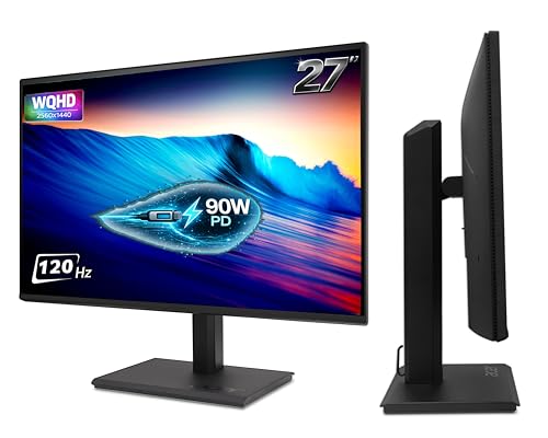 Image of Acer B277U G 27 Inch WQHD 2560x1440 IPS Monitor | USB-C 90W Docking, RJ45 LAN, HDMI 2.0 + DP 1.4 | 120Hz AdaptiveSync HDR10 | ErgoStand Tilt /Swivel /Pivot /Height | Eye Care | TCO /EPEAT Gold I Speakers
