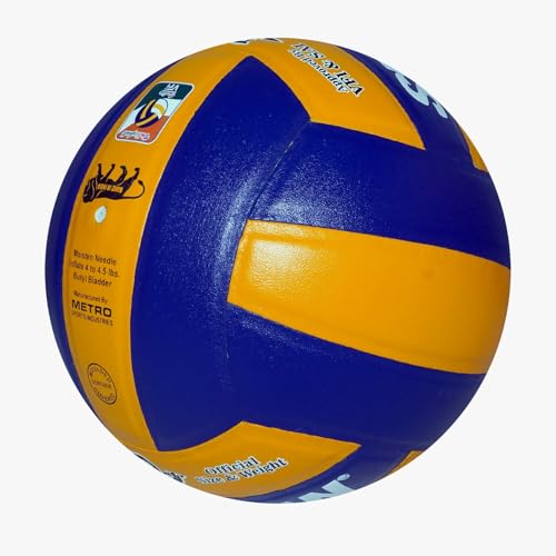 Image of Original Spartan Super Volley Volleyball, Leather-Pasted Rubber Moulded, Blue and Yellow, Size 4, 18-Panel, Waterproof, Lightweight Sold by Spartan Sports Corporation