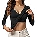 JiXiang Long Sleeve T Shirts for Women Built-in Shelf Bra Y2K Going Out Slim Fitted Fall Tops Casual Stretchy Workout Blouse