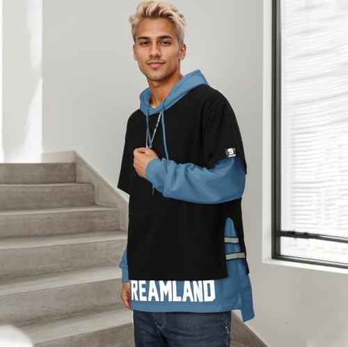 Men's Fashion Hoodies Techwear Soft Cotton Top Blouse Tracksuits, Unisex Lightweight Patchwork Hip Hop Pullover3