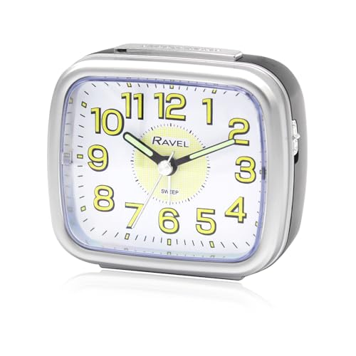 Ravel - Midsize Bedside Alarm Clock with Luminous Numbers - Analogue Quartz - RC044.13 - Black/Silver Trim