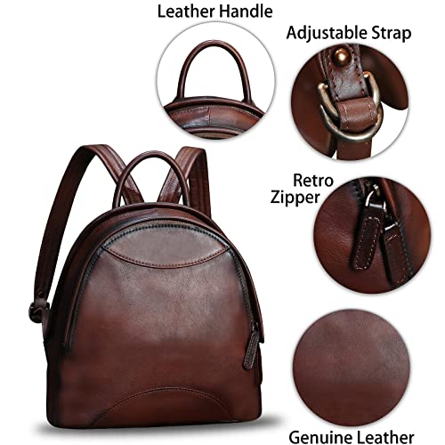 Image of Genuine Leather Backpack Purse for Women Retro Handmade Small Casual Rucksack Satchel Back Bags Knapsack (Coffee)