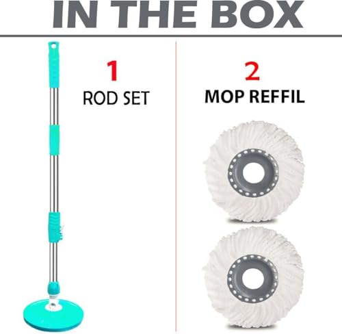 Image of Heavy Duty Stainless Steel Mop Stick with 360 Degree Swivel Head, Extendable Long Handle with 5 Yrs Warranty- Replacement Mop Pole for Floor Cleaning-A1 (Seagreen + 2 Refills)
