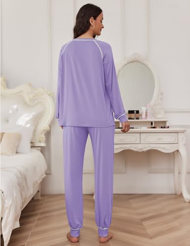 Image of Ekouaer Pajamas Set for Women Soft Comfy Pjs Sets Long Sleeve Sleepwear Loungewear S-XXL
