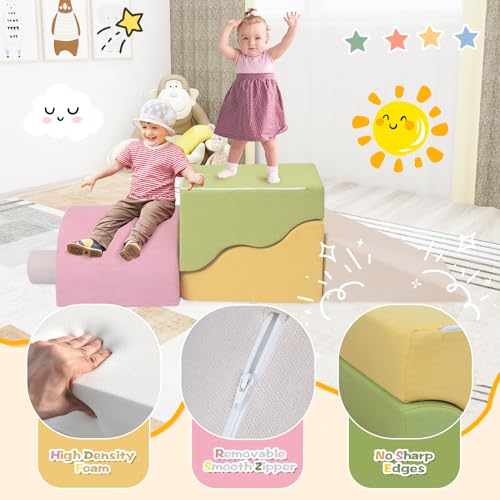 Foam Climbing Toys for Toddlers, 5pcs Climbing Blocks Indoor, Climb and Crawl Activity Playset, Soft Play Climbing Toys for Toddlers, Modular Crawling & Sliding Blocks, Play Gym Climbing Structures
