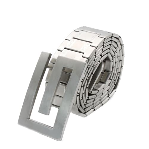 Mens Belt Metal, No Leather Stainless Steel Dress Business Belt with Letter Pattern Buckle