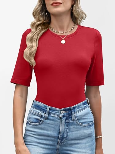 Image of ANRABESS Womens Half Sleeve Tops Crewneck Shirts Basic Fit Work Tee