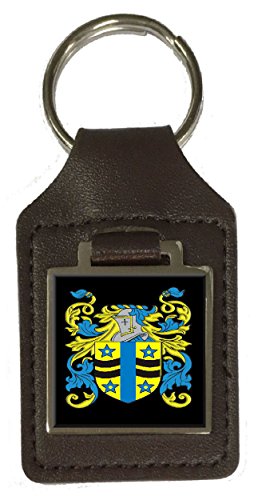 Porte-clés en cuir avec blason de famille marron Biddelle cadeau ancestral