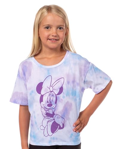 Disney Girls' Minnie Mouse Elegantly Sitting Pose Graphic Print Tie-Dye Cropped T-Shirt