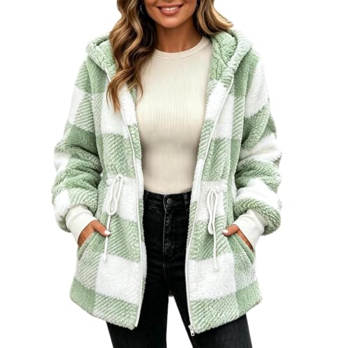 Sherpa Fleece Jacket Women Hooded Zip Coat Plush Collar Casual Winter Wear - image 1