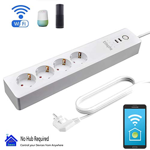 Preisvergleich Produktbild Smart Steckdosenleiste Fernbedienung, Etlephe Intelligente WLAN Mehrfachsteckdose Wifi Steckdosen mit 4 AC-Ausgänge, 2 USB-Anschlüsse, mit App Fernsteuerung Sprachsteuerung Google Home IFTTT