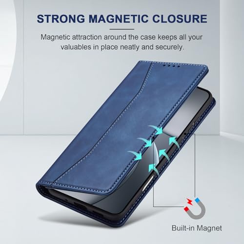 Image of Jasonyu Cover for OPPO Find X9 Pro Flip PU Leather Case, Wallet Book Cover, Stand Function, Magnetic, Card Slots, TPU Bumper Case (Blue)