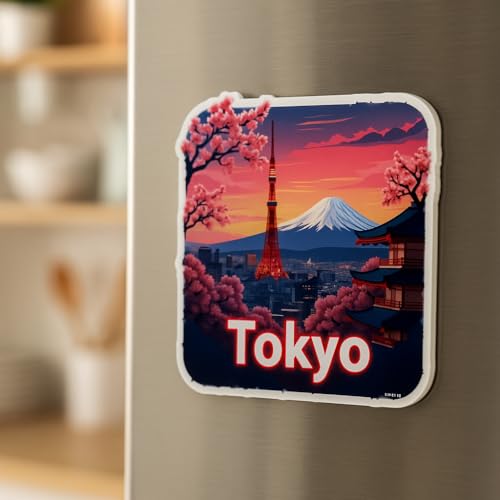 Image of Naxon Tokyo Theme Souvenir Wooden Fridge Magnet - 3x3 Inch Stylish Refrigerator Magnet for Kitchen & Home Decor | Travel Souvenir Gift from Japan | Fridge Decoration Magnet | Pack of 1