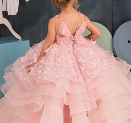 Flower Girl Dress 3D Butterflies Appliques Pageant Dresses for Girls Sparkling Tulle First Communion Dress4