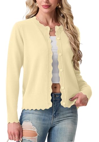 GRECERELLE Butter Yellow Cardigan Sweaters for Women Lightweight Crewneck Button Down Soft Knit Cardigans for Dressy 2026